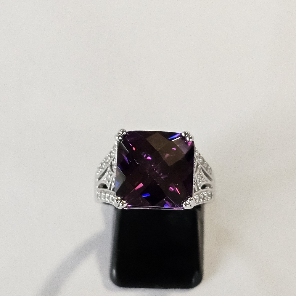Ross Simons Checkerboard Cut Amethyst Ring Size 7 - Picture 8 of 17